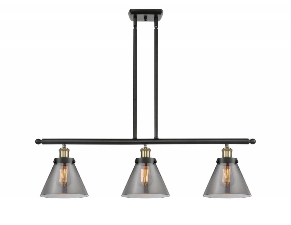 Cone - 3 Light - 36 inch - Black Antique Brass - Stem Hung - Island Light