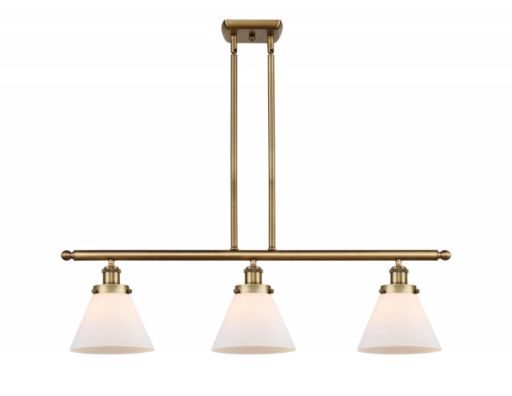 Cone - 3 Light - 36 inch - Brushed Brass - Stem Hung - Island Light