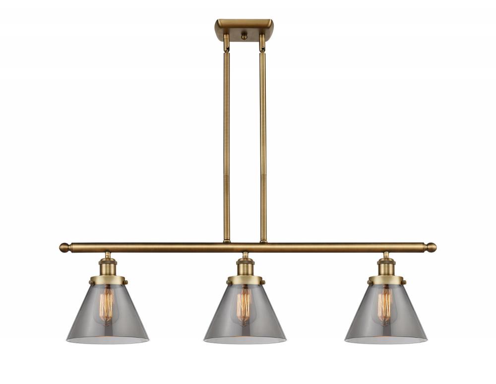 Cone - 3 Light - 36 inch - Brushed Brass - Stem Hung - Island Light