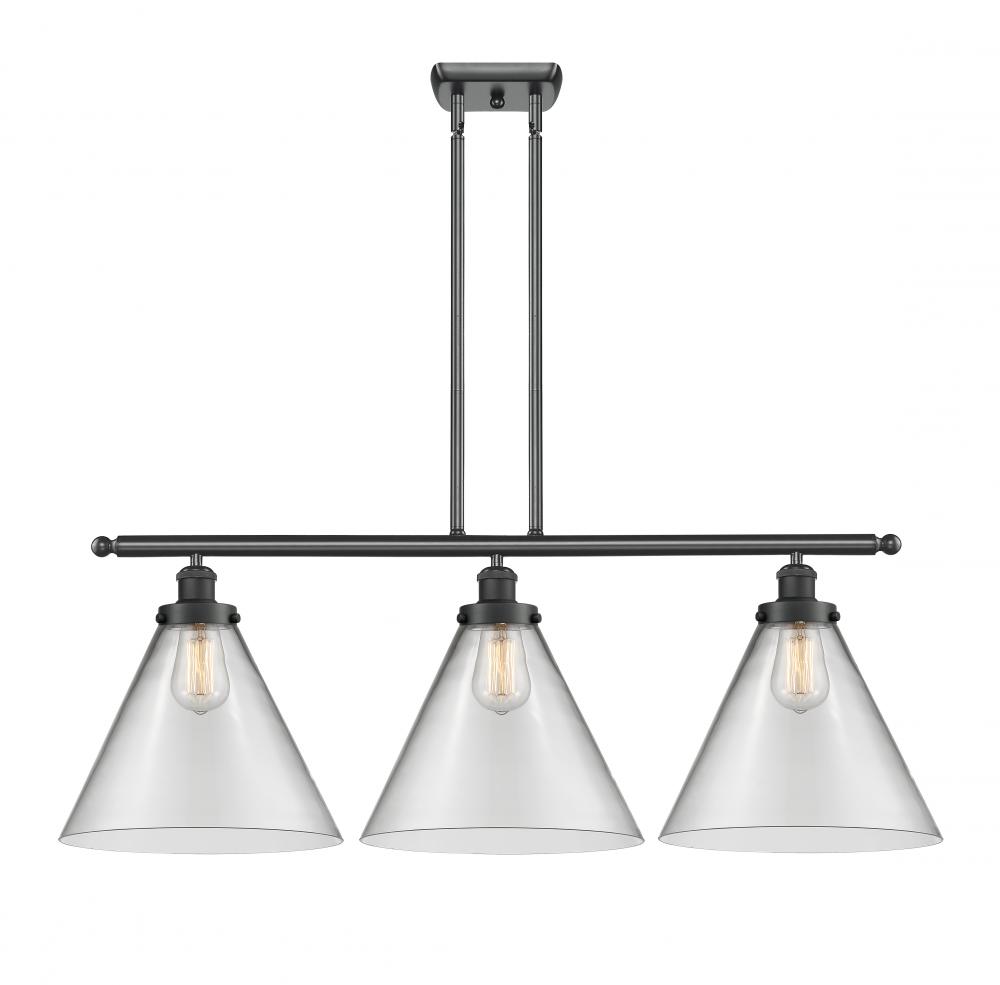 Cone - 3 Light - 36 inch - Matte Black - Stem Hung - Island Light