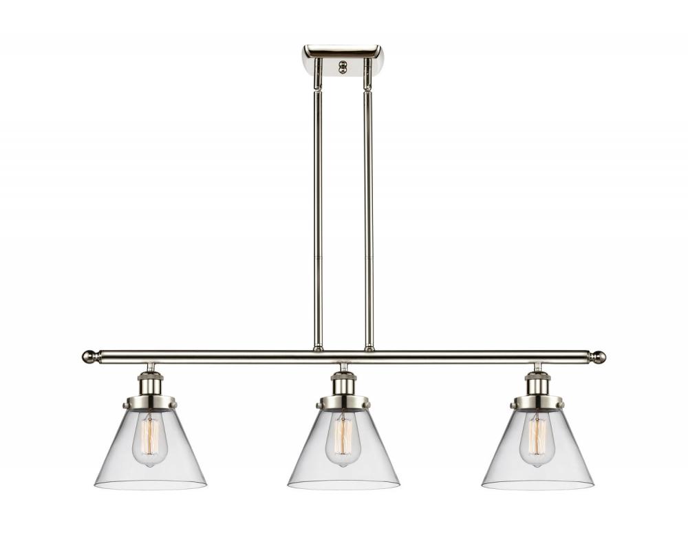 Cone - 3 Light - 36 inch - Polished Nickel - Stem Hung - Island Light