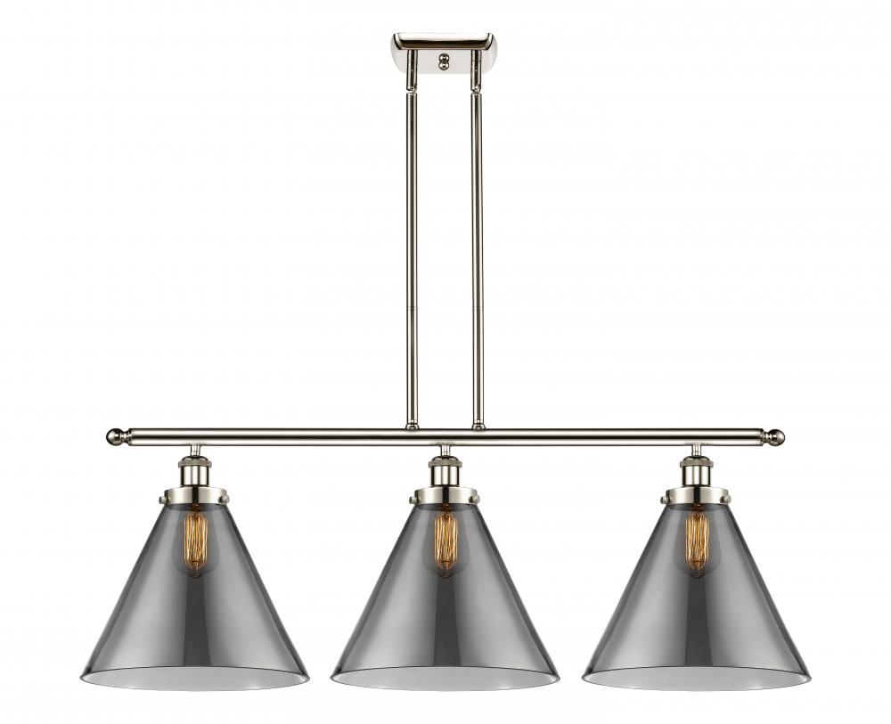 Cone - 3 Light - 36 inch - Polished Nickel - Stem Hung - Island Light