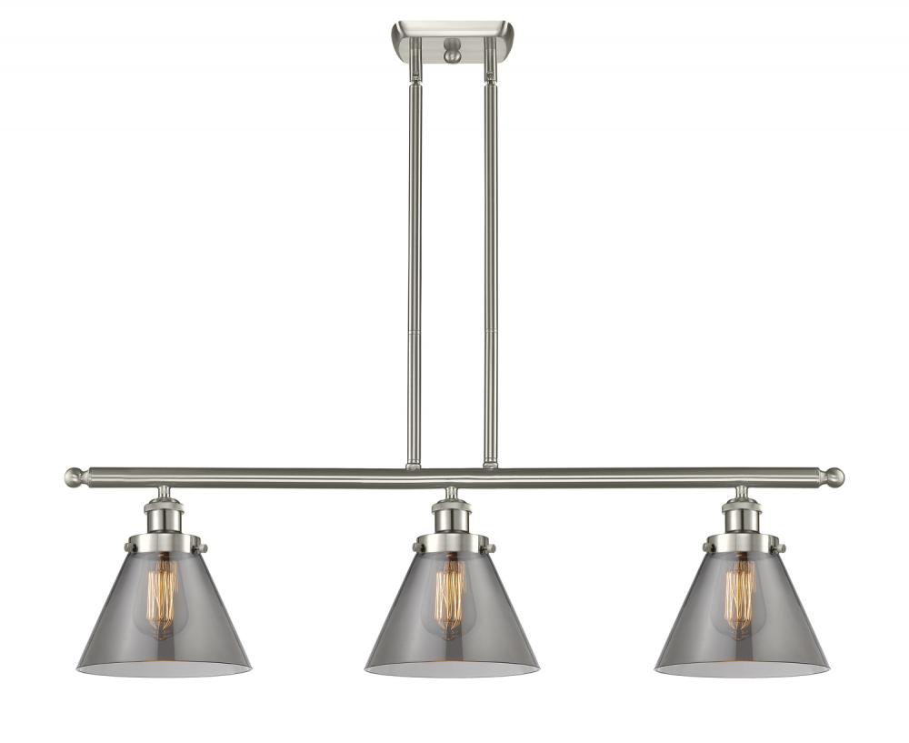 Cone - 3 Light - 36 inch - Brushed Satin Nickel - Stem Hung - Island Light