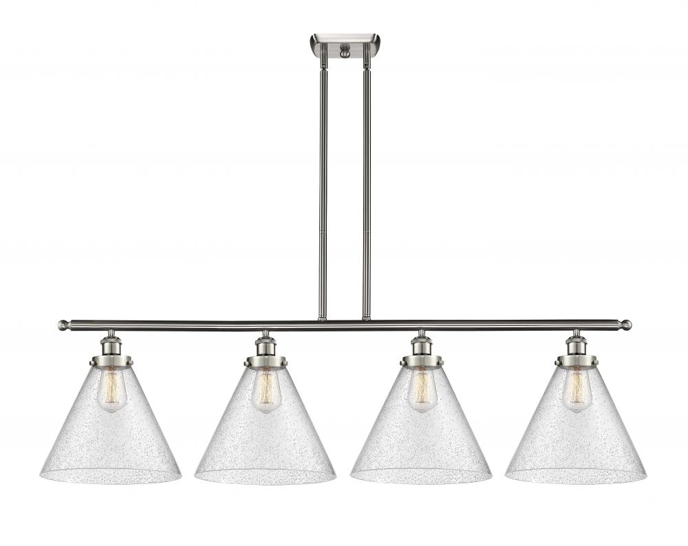 Cone - 4 Light - 48 inch - Brushed Satin Nickel - Stem Hung - Island Light