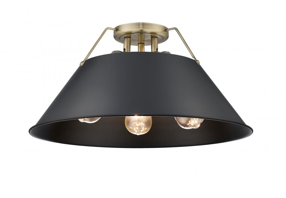 Orwell 3-Light Flush Mount in Aged Brass with Matte Black