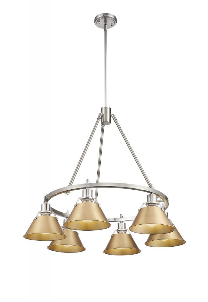 Orwell PW 6 Light Chandelier in Pewter with Brushed Champagne Bronze shades