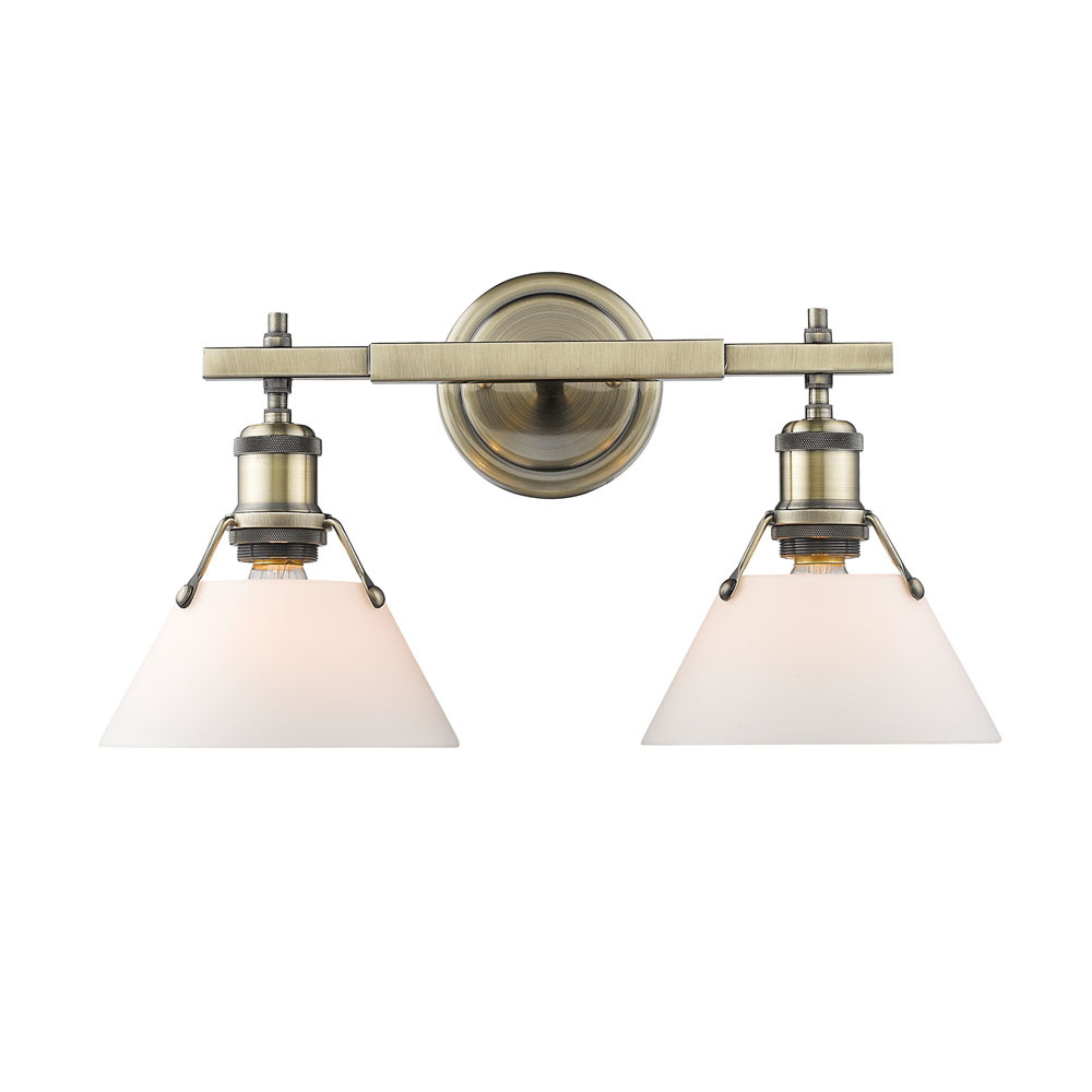 <p>Orwell AB 2 Light Bath Vanity in Aged Brass with Opal Glass Shades</p>