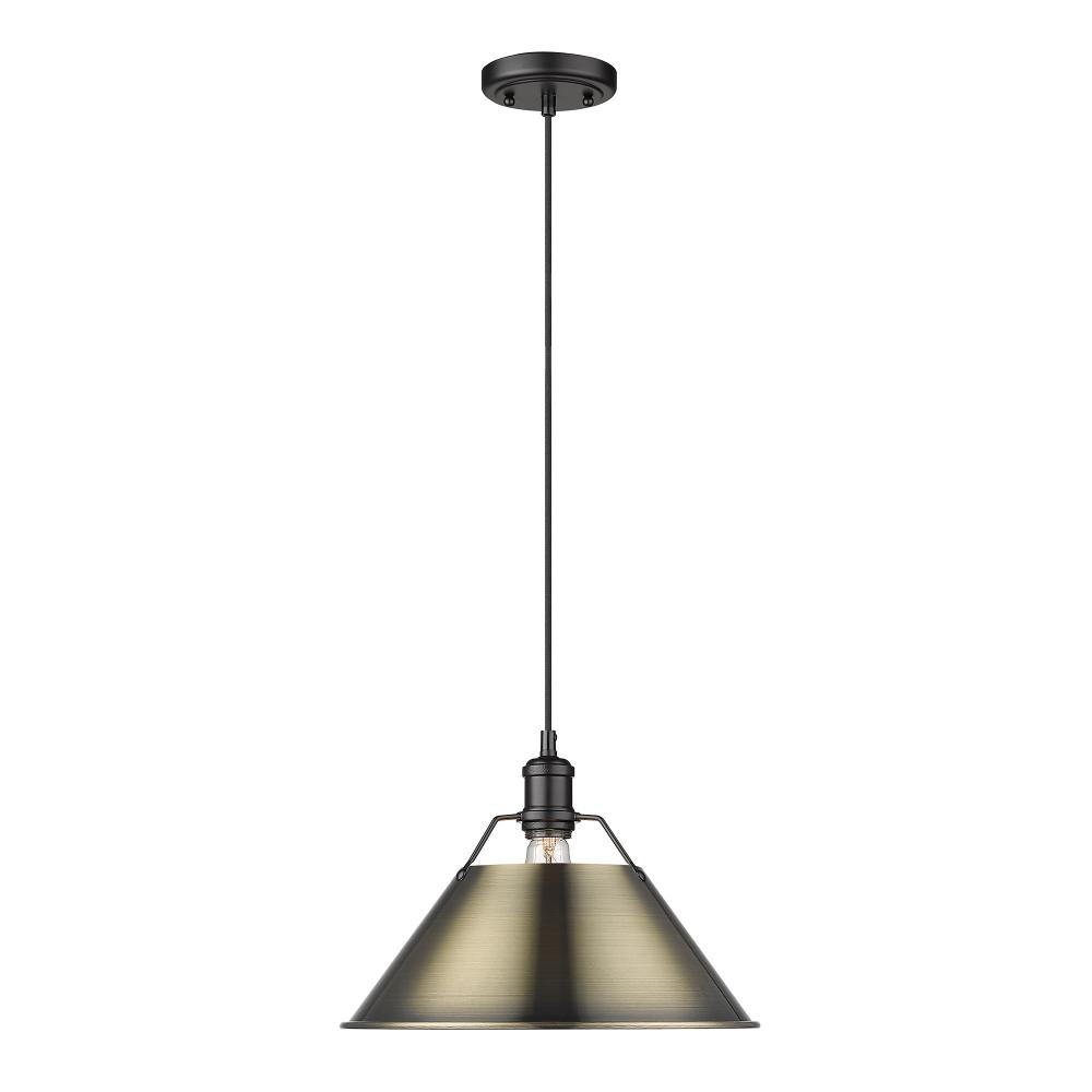 Orwell BLK Large Pendant - 14&#34; in Matte Black with Aged Brass shade