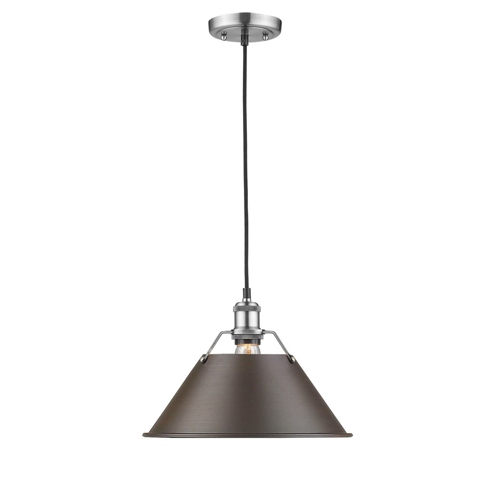 Orwell PW Large Pendant - 14&#34; in Pewter with Rubbed Bronze shade