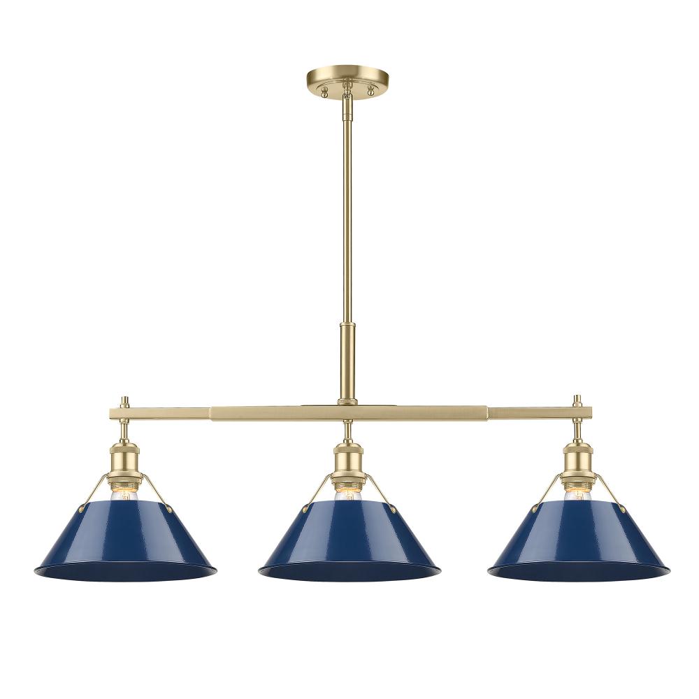 Orwell BCB 3 Light Linear Pendant in Brushed Champagne Bronze with Matte Navy shades