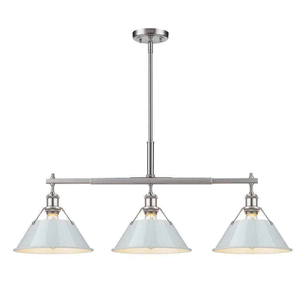 Orwell 3-Light Linear Pendant in Pewter with Dusky Blue