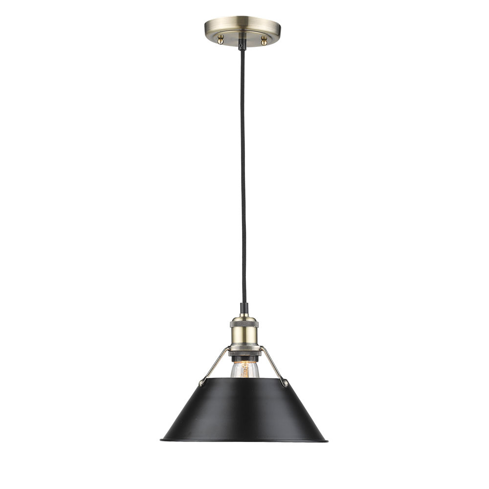 Orwell 10&#34; Wide Medium Pendant in Aged Brass with Matte Black