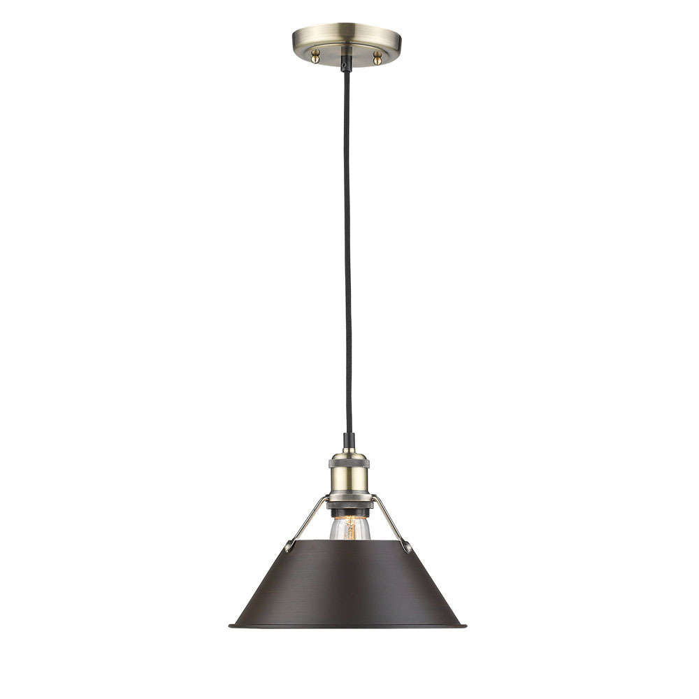 Orwell AB Medium Pendant - 10&#34; in Aged Brass with Rubbed Bronze shade