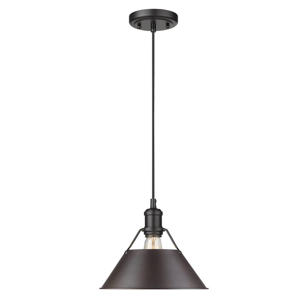 Orwell BLK Medium Pendant - 10&#34; in Matte Black with Rubbed Bronze shade