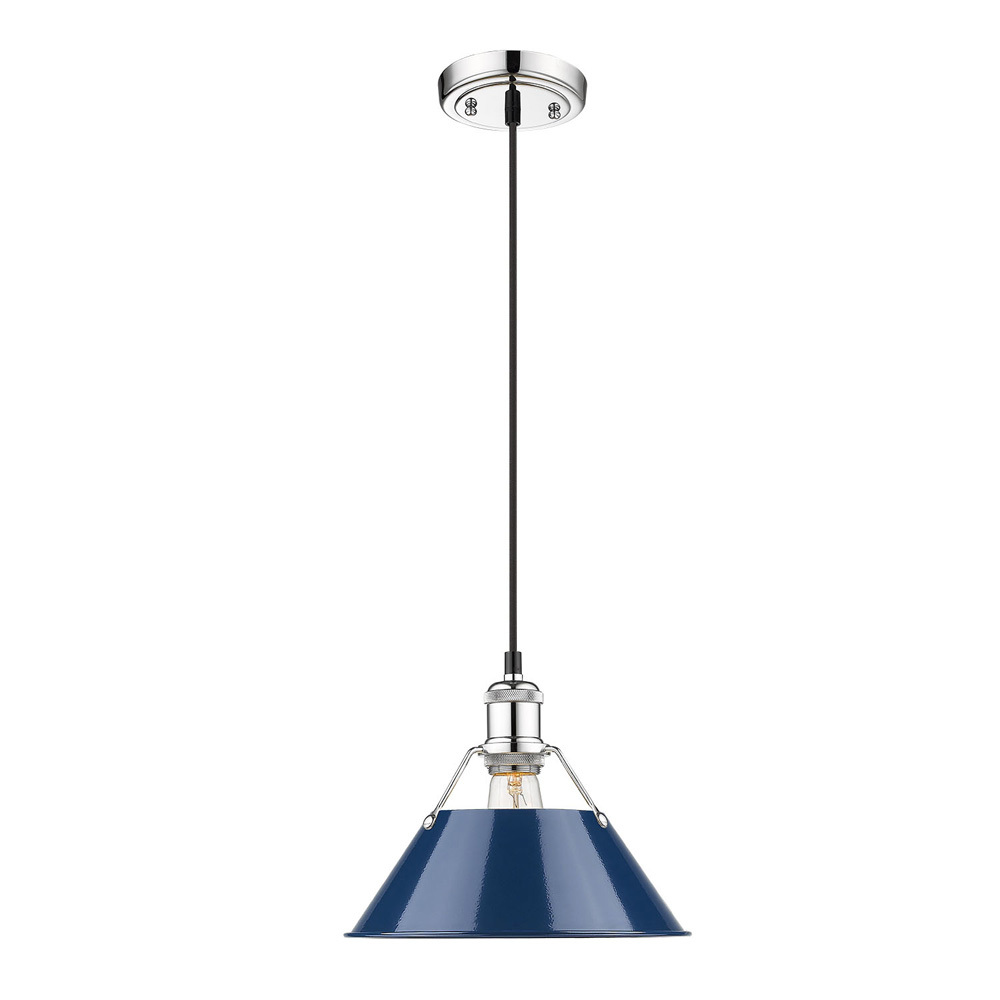 Orwell 10&#34; Wide Medium Pendant in Chrome with Matte Navy