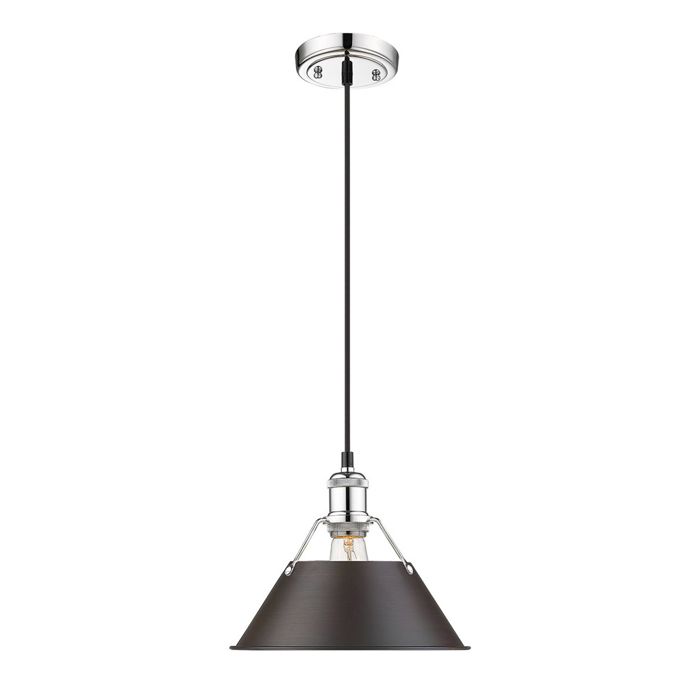 Orwell 10&#34; Wide Medium Pendant in Chrome with Rubbed Bronze