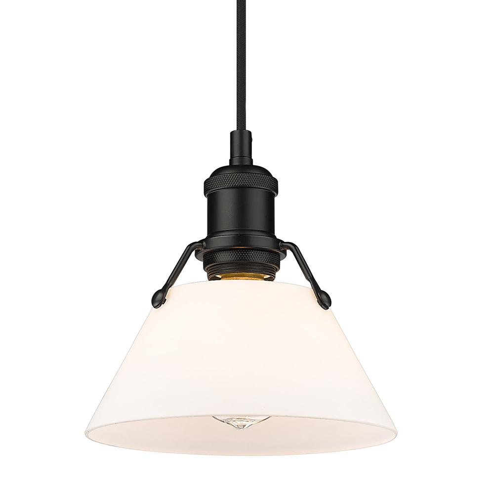 Orwell BLK Small Pendant - 7&#34; in Matte Black with Opal Glass