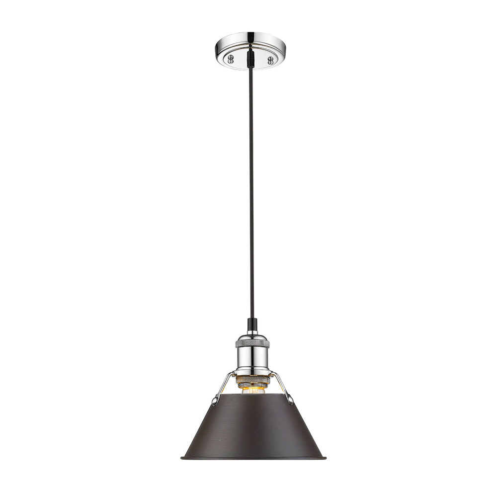 Orwell CH Small Pendant - 7&#34; in Chrome with Rubbed Bronze shade