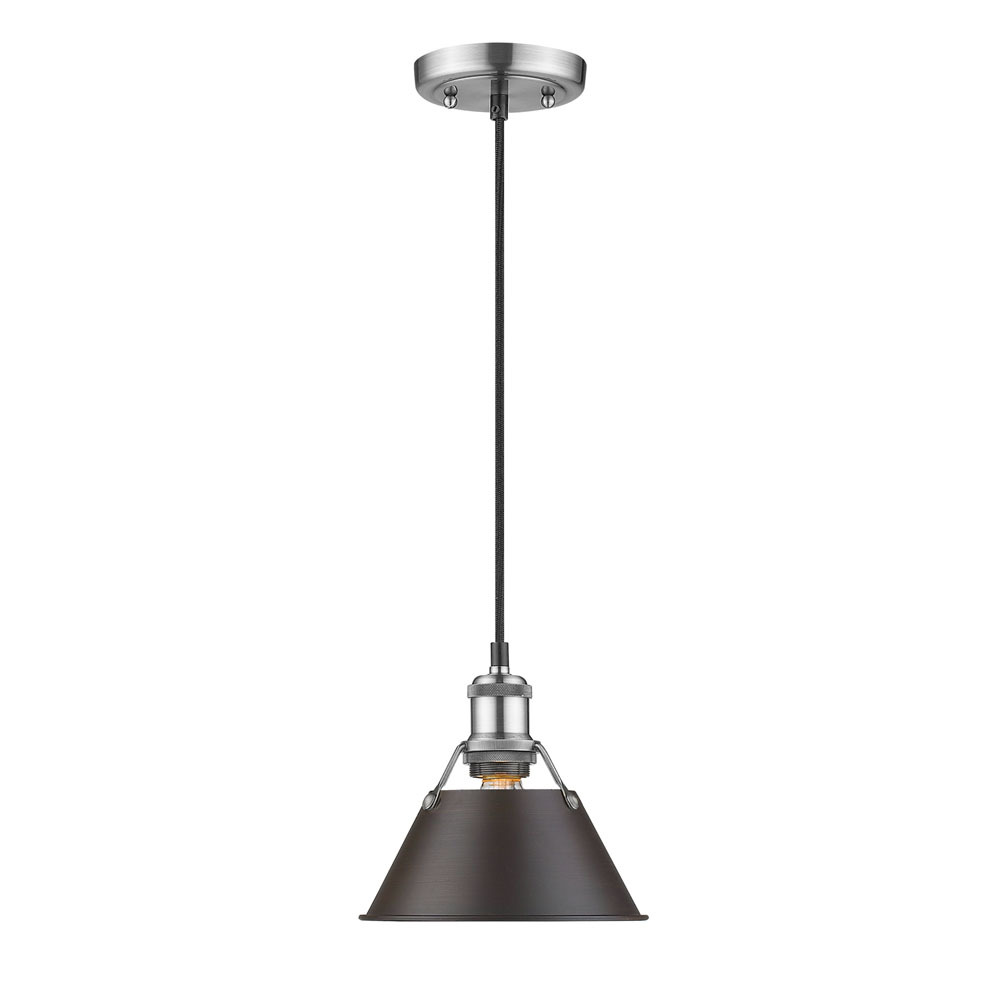 Orwell 7.5&#34; Wide Small Pendant in Pewter with Rubbed Bronze