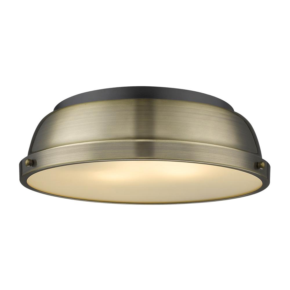 Duncan 14&#34; Flush Mount in Black with a Aged Brass Shade