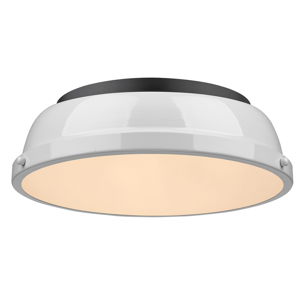 Duncan 14&#34; Flush Mount in Matte Black with a White Shade