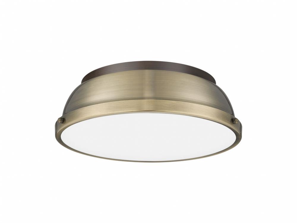 Duncan 14&#34; Flush Mount in Rubbed Bronze with Aged Brass