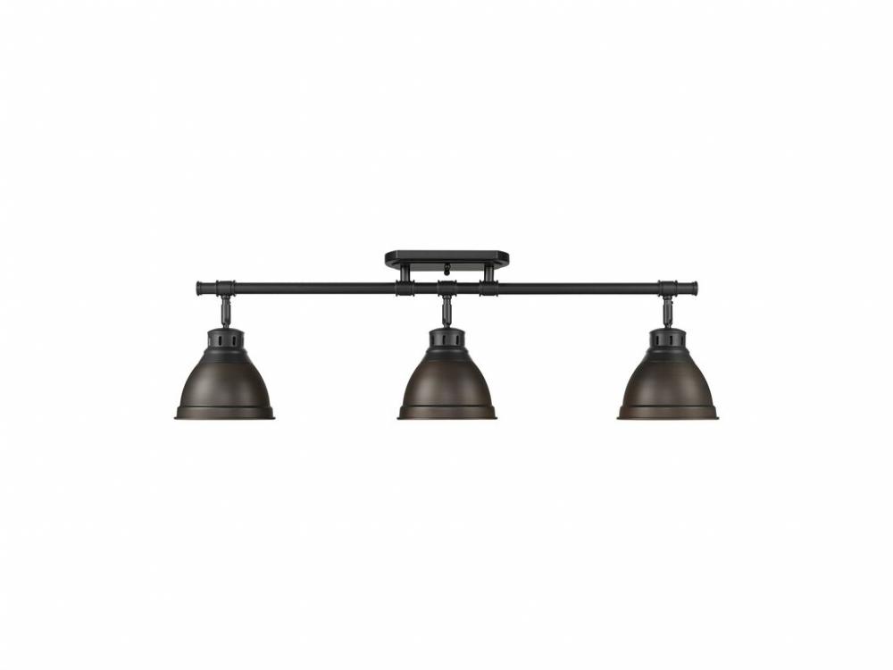 Duncan 3-Light Semi-Flush - Track Light in Matte Black with Rubbed Bronze