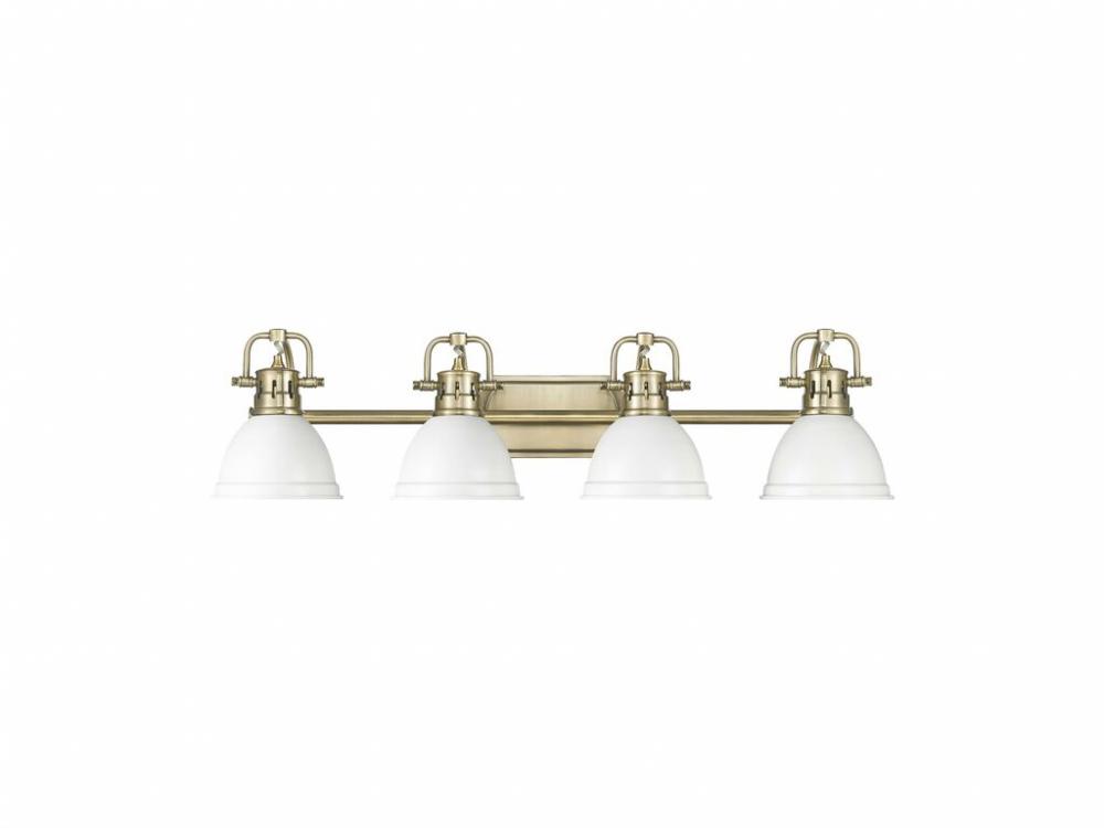 Duncan 4-Light Bath Vanity in Aged Brass with Matte White