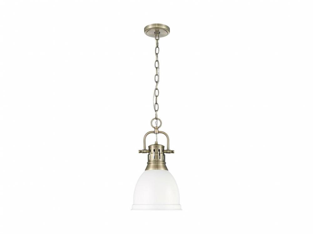 Duncan Small Pendant with Chain in Aged Brass with Matte White