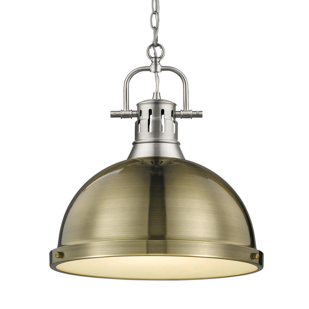 Duncan 1-Light Pendant with Chain in Pewter with Aged Brass