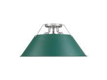 Golden 3306-3FM PW-GN - Orwell 3-Light Flush Mount in Pewter with Pine Green