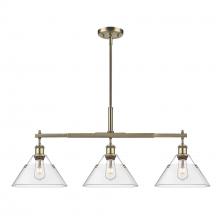 Golden 3306-LP AB-CLR - Orwell AB 3 Light Linear Pendant in Aged Brass with Clear Glass