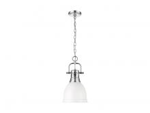 Golden 3602-S CH-WHT - Duncan Small Pendant with Chain in Chrome with Matte White