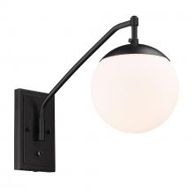 Golden 3699-A1W BLK-OP - Glenn BLK 1 Light Articulating Wall Sconce in Matte Black with Opal Glass Shade