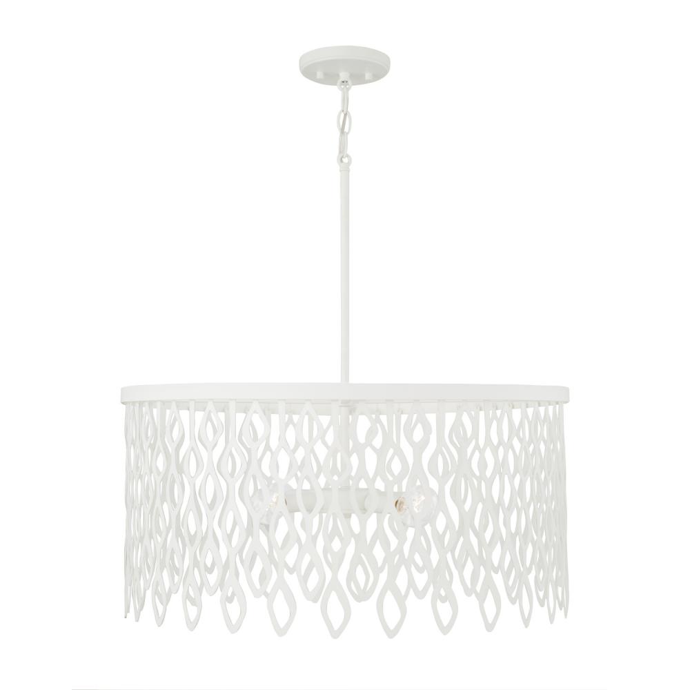 4-Light Lasercut Metal Pendant in Matte White Modern Motif