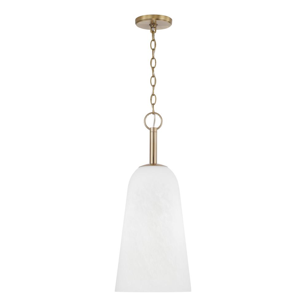 1-Light Pendant in Matte Brass with Faux Alabaster Glass