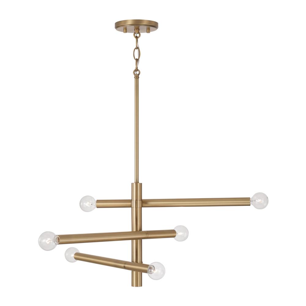 6-Light Modern Sputnik Chandelier in Aged Brass