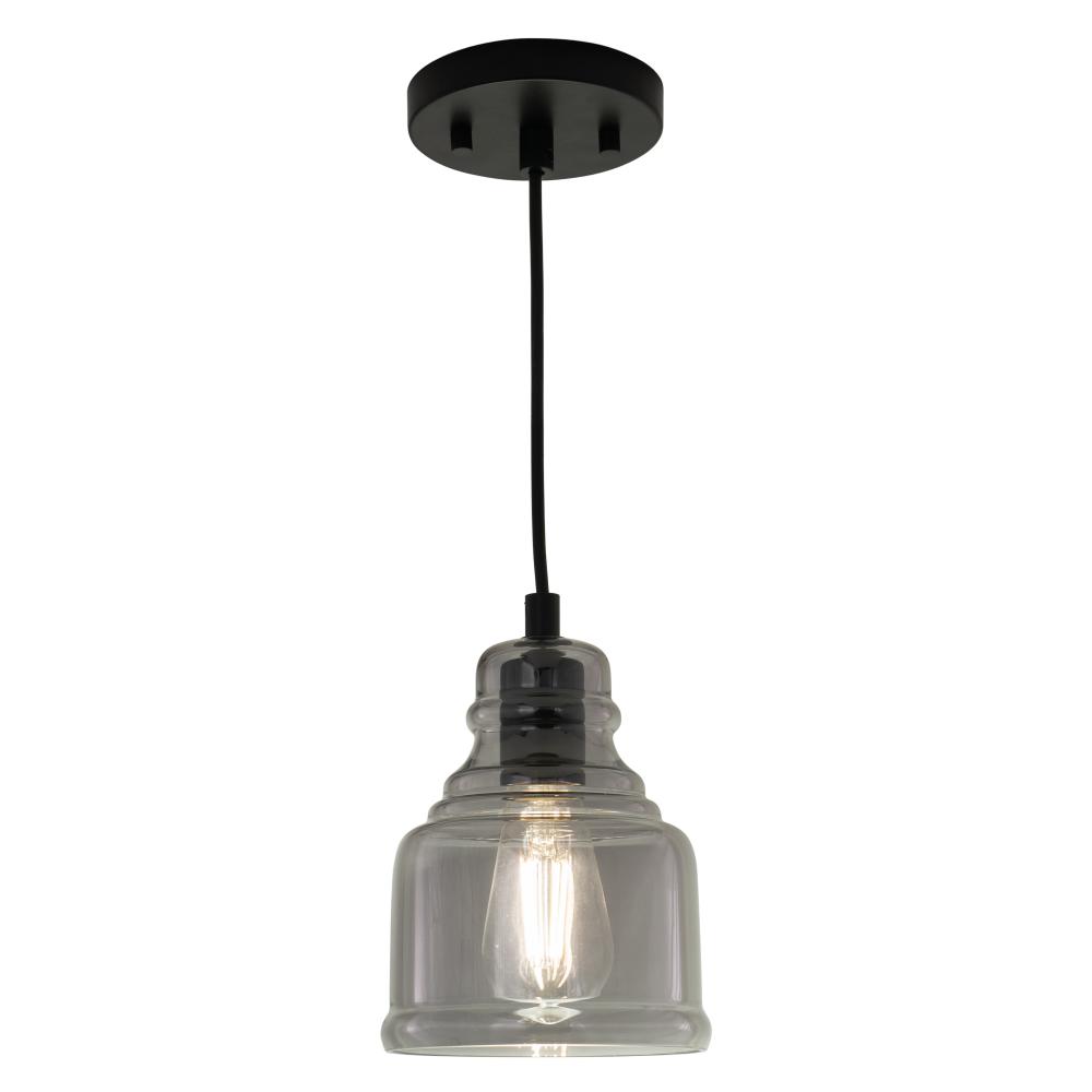 Millie 8.25-in.H Mini Pendant Matte Black with Smoke Glass