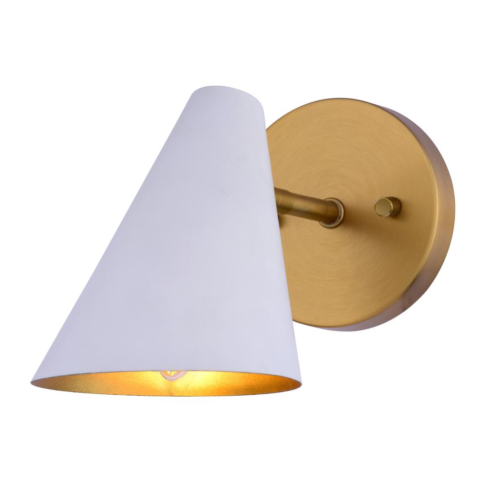 Pryce 4.5-in. Wall Light Matte White and Satin Brass