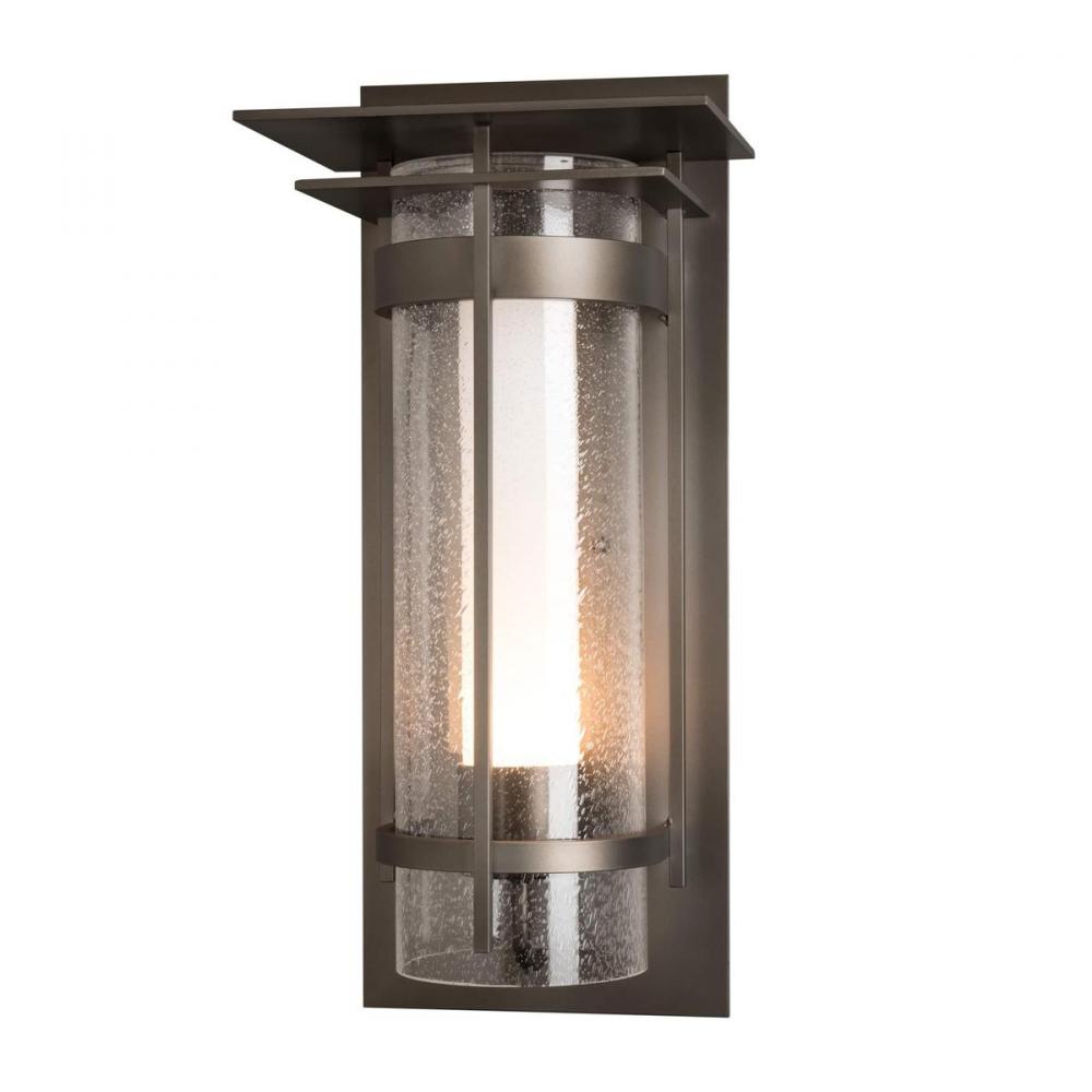 Banded Seeded Glass with Top Plate Large Outdoor Sconce