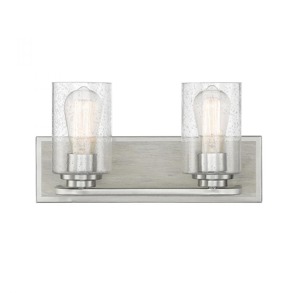 Sheppard 2-Light Bathroom Vanity Light in Satin Nickel with Greywood