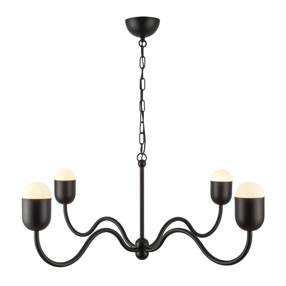 Effie 39-in Matte Black/Opal Glass Socket Chandelier