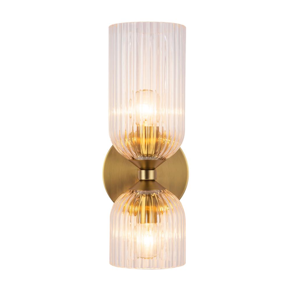 Nelly 12-in Brushed Gold/Clear Ribbed Glass Socket Wall/Vanity Light