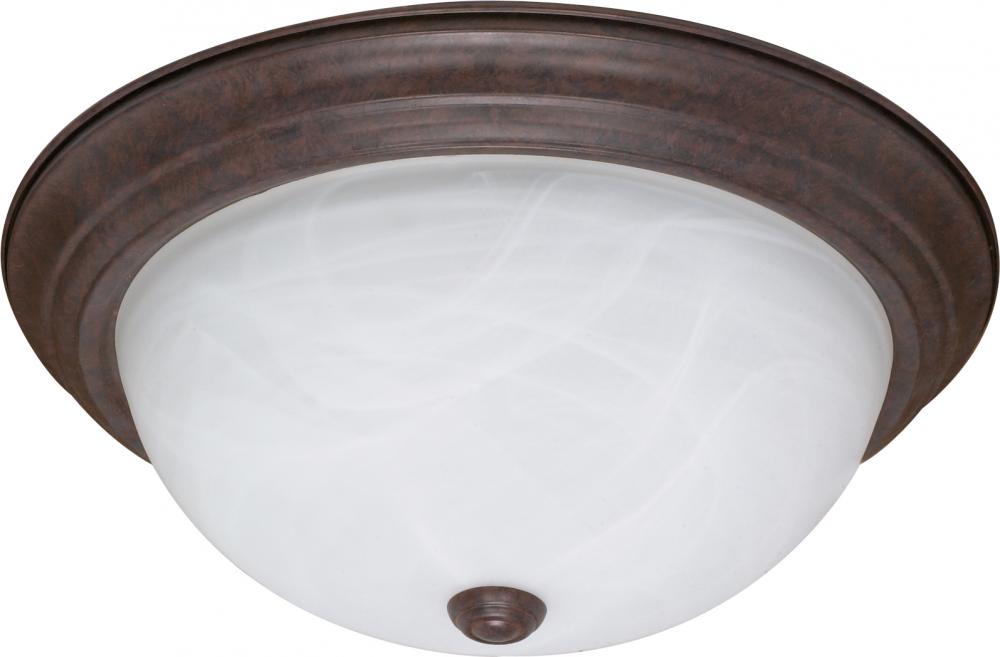 3 Light - 15&#34; Flush with Alabaster Glass - Old Bronze Finish