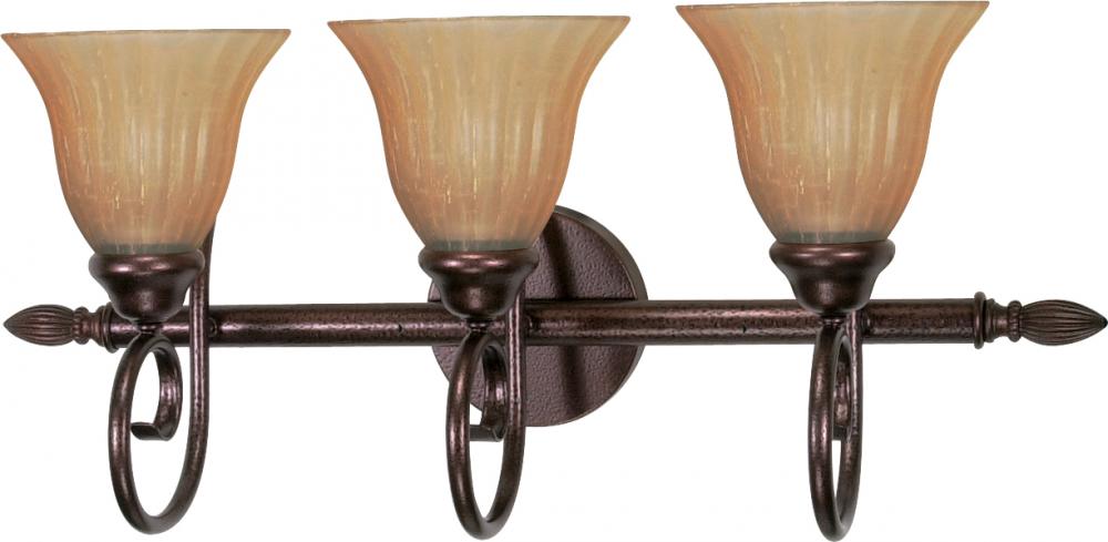 3-Light Vanity Fixture in Copper Bronze Finish with Champagne Linen Washed Glass and (3) 13W GU24