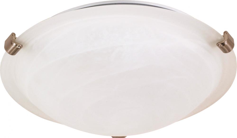 2 Light - 16&#34; Flush with Alabaster Glass - Brushed Nickel Finish