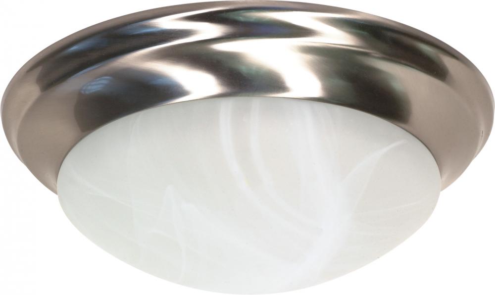 2 Light - 14&#34; Flush with Alabaster Glass - Brushed Nickel Finish