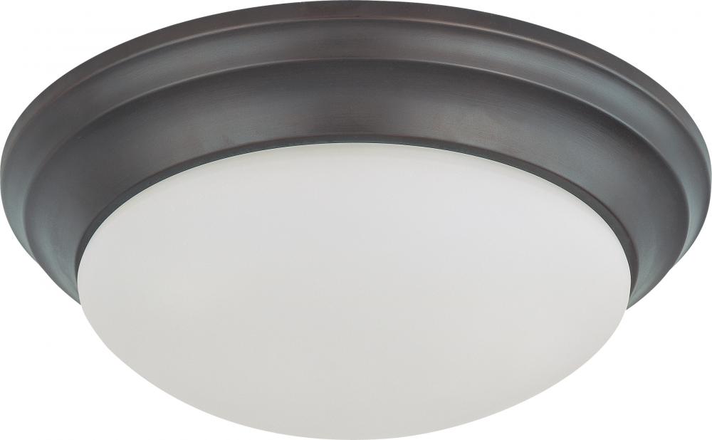 2 Light - 14&#34; Flush with Frosted White Glass - Mahogany Bronze Finish