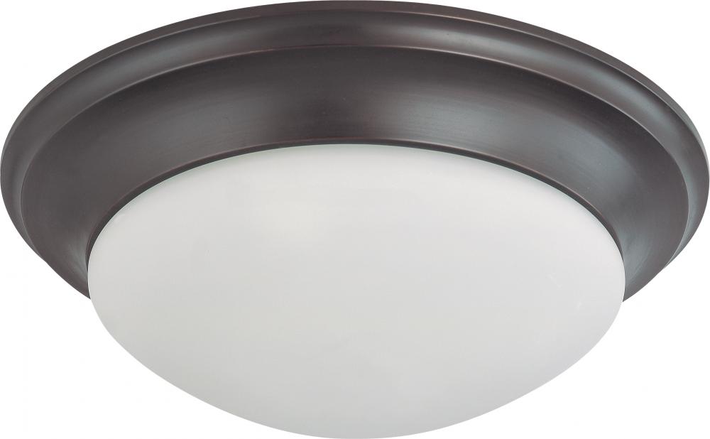 3 Light - 17&#34; Flush with Frosted White Glass - Mahogany Bronze Finish