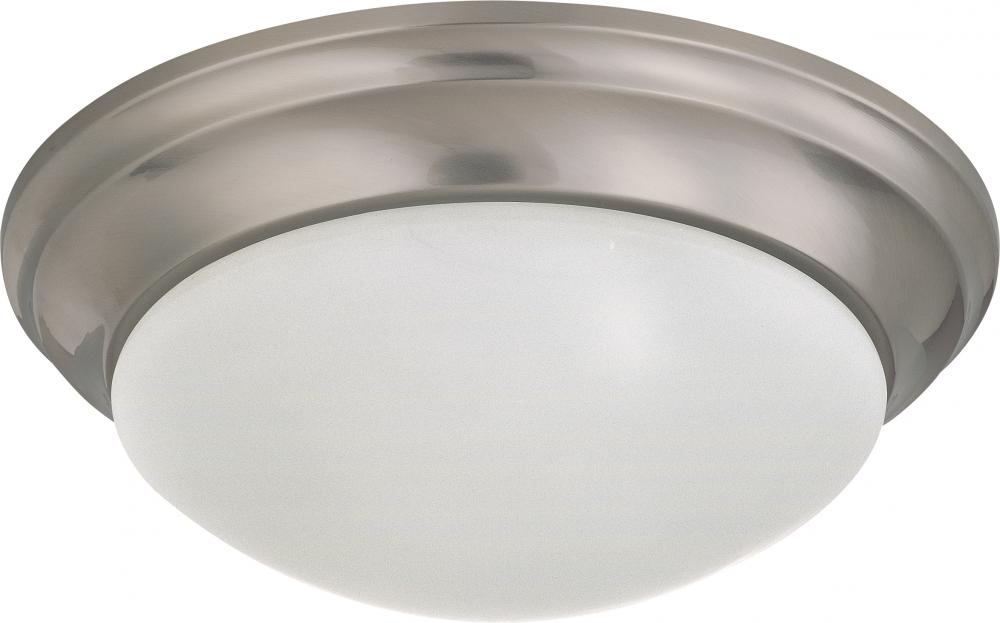 2 Light - 14&#34; Flush with Frosted White Glass - Brushed Nickel Finish